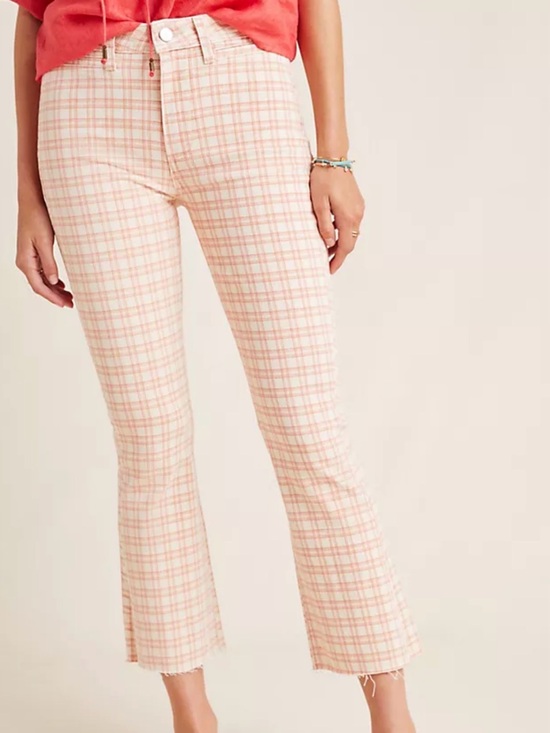 PAIGE Pants - PAIGE Collette Pink & White Plaid ankle Flare Pants size 25